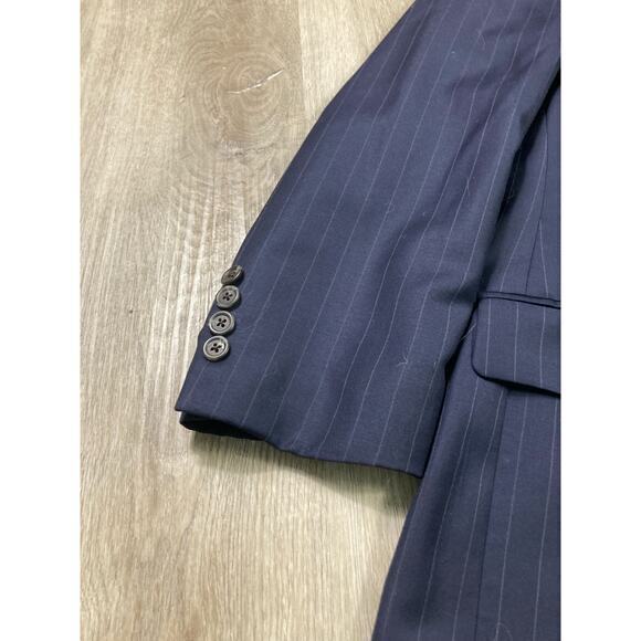 Lauren Ralph Lauren Women's Navy Blue Pinstripe Blazer Jacket Size 42R - Picture 13 of 16
